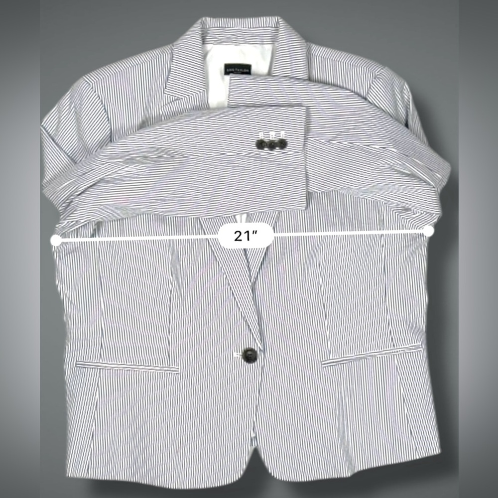 Ann Taylor Factory Womens Striped Blazer Size 16 Blue White Cotton Blend Jacket - Picture 13 of 15